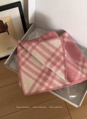 KWAN韩系粉色格子格纹羊毛围巾女秋冬保暖高级感披肩围脖2025新款