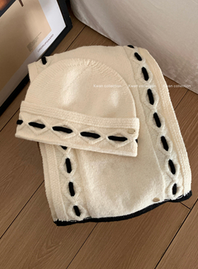 KWAN人鱼同款小香风黑白针织围巾女秋冬保暖韩系百搭高级感围脖