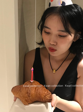 KWAN韩国mone同款贝壳吊坠项链Astre黑色绳子吴小姐韩代毛衣链