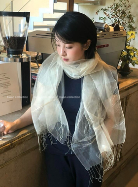 韩系冷清感三层真丝长条丝巾