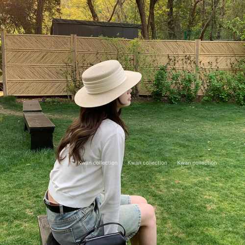 法式复古优雅平顶草编帽出游度假