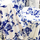 蓝色印花牛奶丝面料 舞蹈练功服 子服装 四面弹力布料 连衣裙瑜珈裤