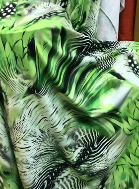 绿色印花波点牛奶丝面料连衣裙瑜珈舞蹈服装紧身圆点四面弹力布料