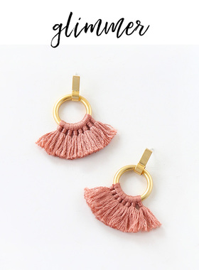 美国热牌madewell出口y单豆沙粉色纯手工流苏耳环ins925银针耳饰