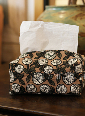 rosy皆川明风刺绣纸巾袋客厅布艺纸巾盒可挂式车载扶手靠背抽纸盒