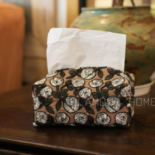 rosy皆川明风刺绣纸巾袋客厅布艺纸巾盒可挂式车载扶手靠背抽纸盒