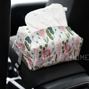 重工刺绣纸巾袋布艺车载抽纸盒餐巾收纳包可挂式法式花卉新款立体