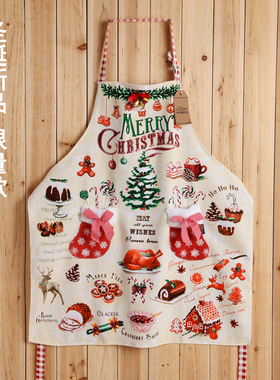 paris glam纯棉出口法国原单加厚围裙厨房圣诞礼物个性无袖围裙