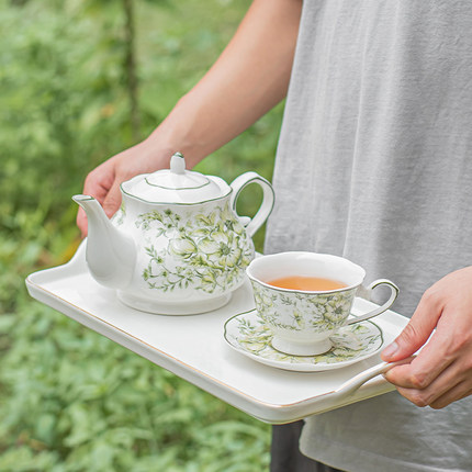 复古绿花陶瓷咖啡杯碟壶套装小清新家用精致下午茶杯子茶壶杯架