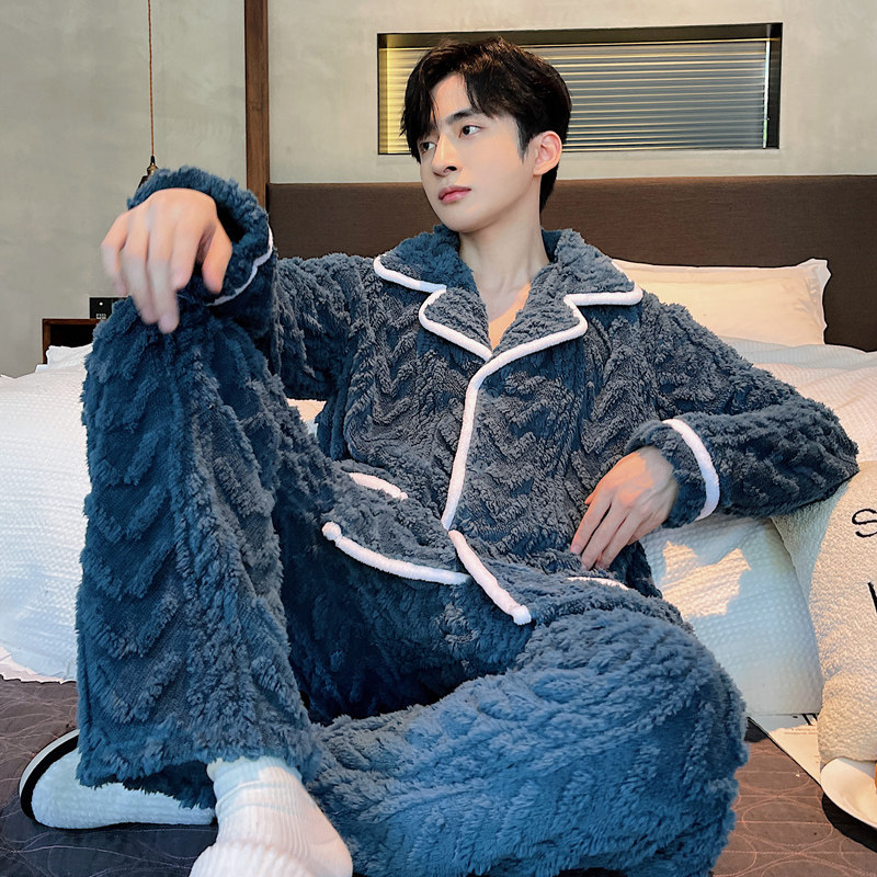 珊瑚绒睡衣男冬季加厚加绒男款冬天保暖法兰绒男士春秋冬款家居服