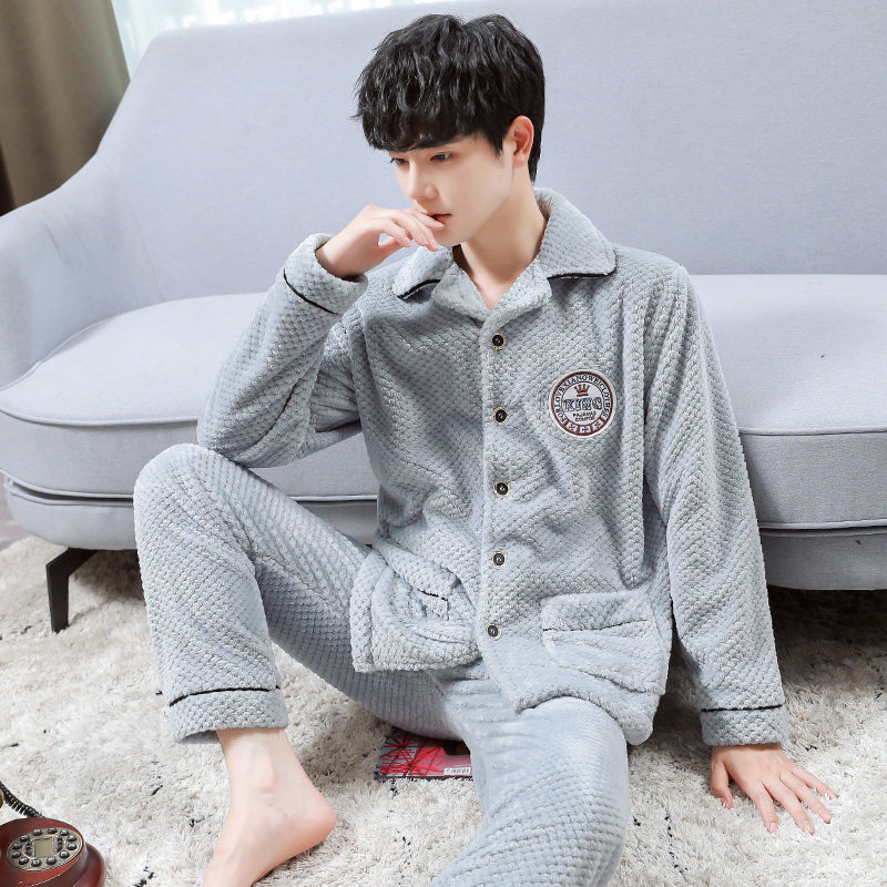 男士珊瑚绒睡衣男冬季加厚加绒2021秋冬法兰绒家居服男款冬天套装