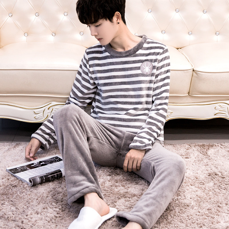 睡衣套装男圆领青少年加厚珊瑚绒秋冬季长袖法兰绒套头冬天家居服,女士内衣/男士内衣/家居服,睡衣/家居服套装,淘宝优惠券,粉丝福利购,淘宝优惠卷
