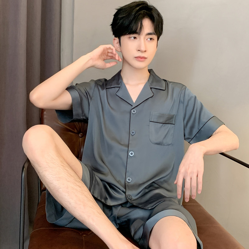 睡衣男士夏季冰丝短袖短裤薄款夏天大码可外穿男生丝绸家居服套装