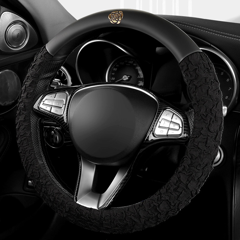 卡通山茶花汽车方向盘套夏季冰丝女士可爱四季通用防滑吸汗车把套