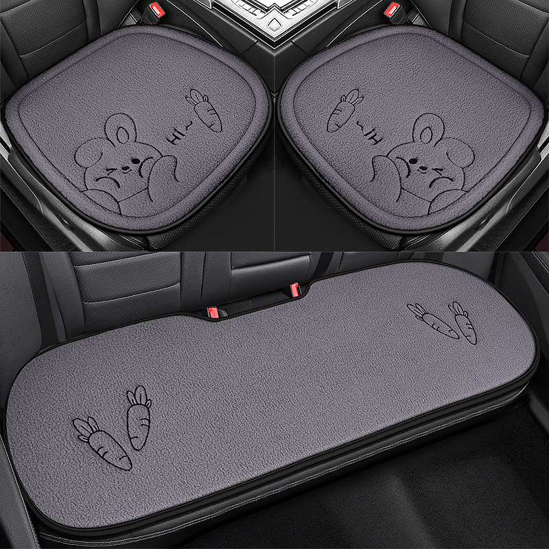 汽车坐垫单片冬季毛绒卡通可爱无靠背三件套四季通用后排座垫座套
