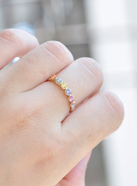 彩色蓝宝石戒指女14K注金手工绕线饰品手作9月生辰石日韩简约搭配