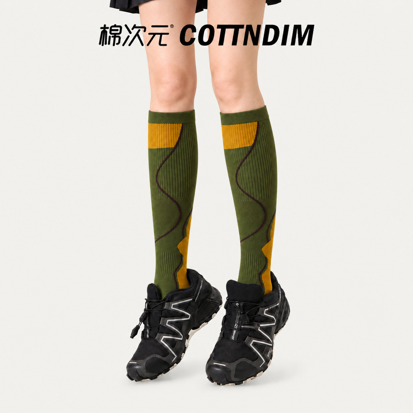 棉次元运动高筒袜女款网球徒步户外长袜撞色设计弹力透气休闲穿搭