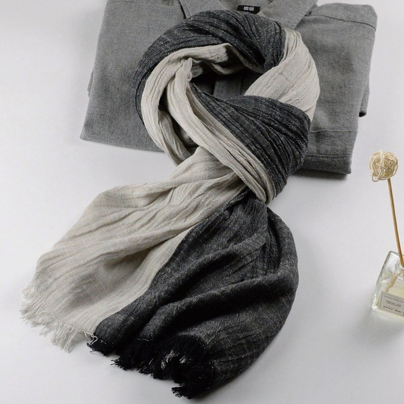 围巾墨绿黑灰拼色潮流百搭复古风