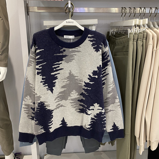 班尼路秋季 男毛衣8821406M007 简约撞色印花休闲圆领套头针织衫