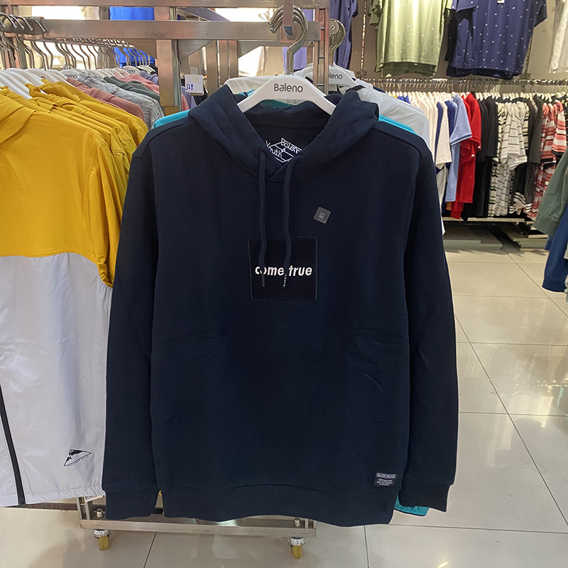 班尼路刺绣印花连帽套头卫衣男