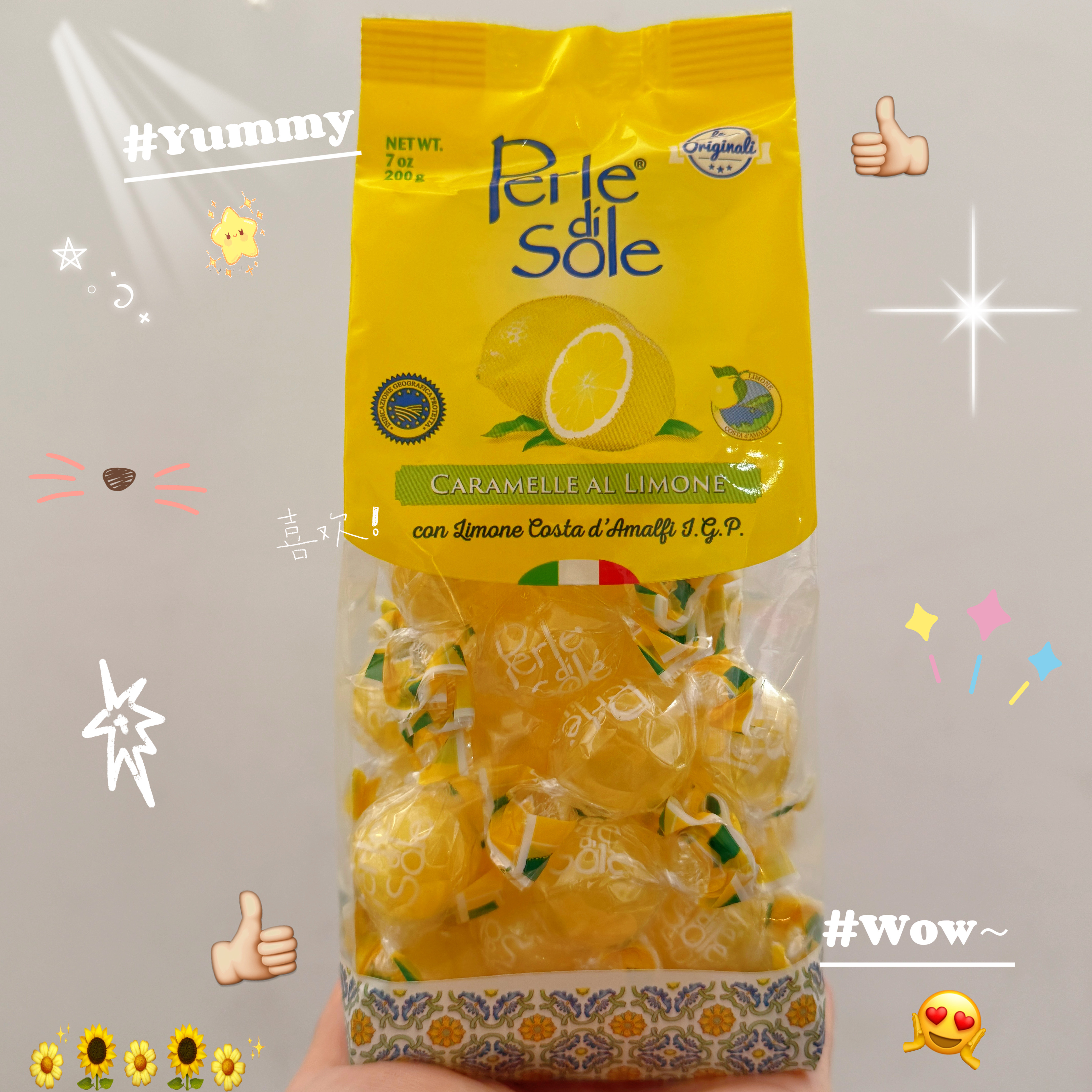 意大利进口PerlediSole柠檬味糖果200g酸甜硬糖果喜糖金智秀同款