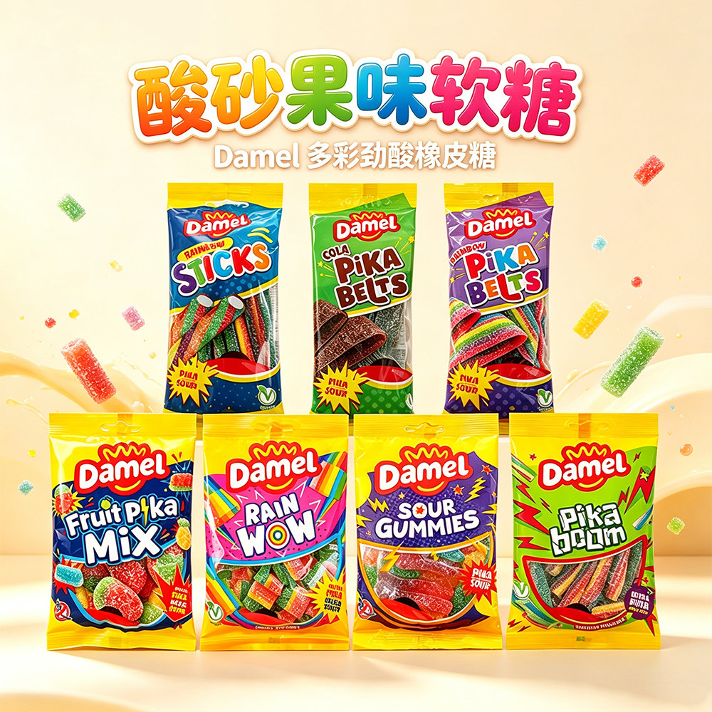 西班牙进口Damel爱果乐酸砂果味软糖劲酸橡皮糖QQ糖果休闲零食品