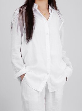 夏季薄款白色天丝亚麻衬衫女高级感气质翻领轻薄透气凉感防晒开衫