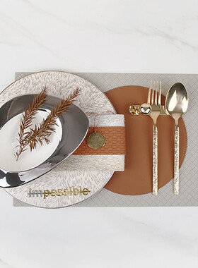 雅龙 新中式样板间餐桌餐具西餐盘装饰品摆件简约软装样板房摆件