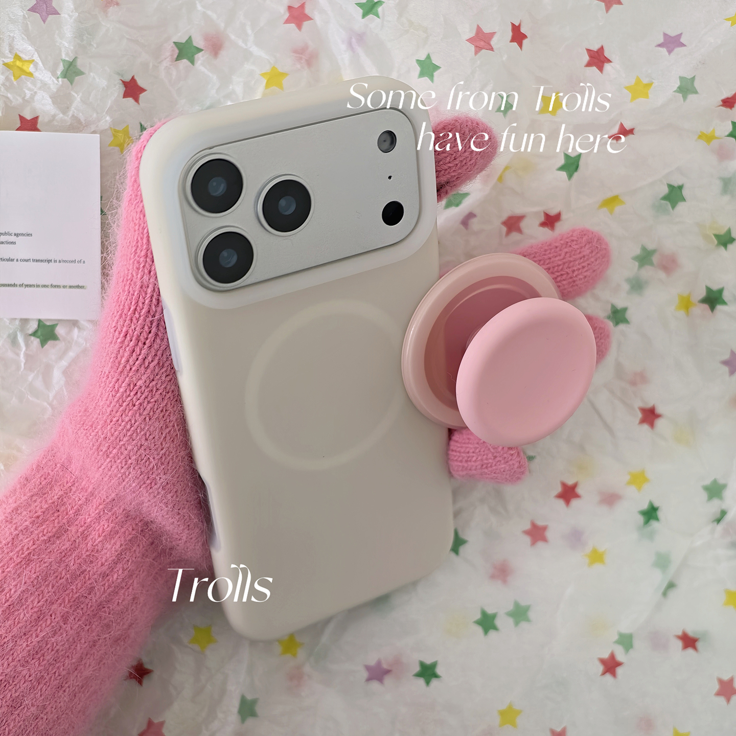 Trolls｜小众ins糯叽叽的奶油白粉色磁吸支架液态硅胶手机壳韩风适用mate70华为pura80Pro小米17苹果16findx9