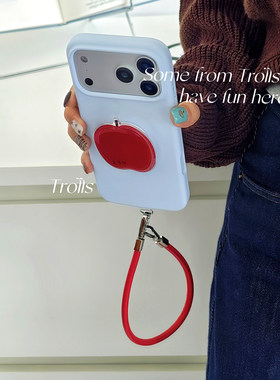 Trolls｜韩系ins风红苹果撞色液态硅胶手机壳手提挂绳软糯防摔适用华为pura90Pro/mate80小米17苹果17/findx9