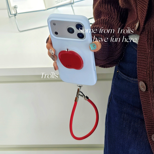 Trolls｜韩系ins风红苹果撞色液态硅胶手机壳手提挂绳软糯防摔适用华为pura80Pro findx9 mate70小米17苹果16