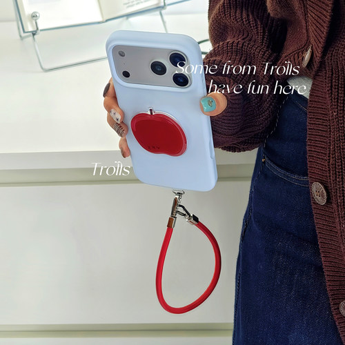 Trolls｜韩系ins风红苹果撞色液态硅胶手机壳手提挂绳软糯防摔适用华为pura80Pro/mate70小米17苹果16/findx9