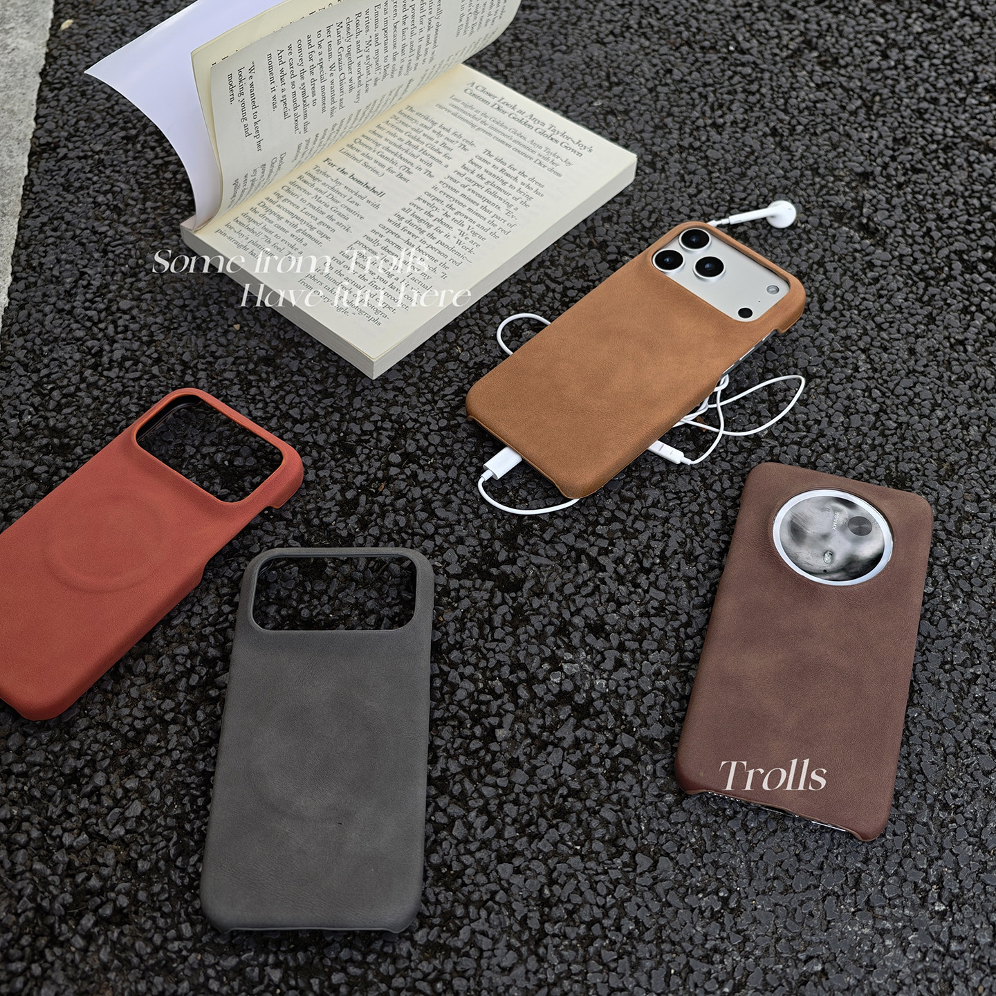 Trolls｜秋冬小众高级感咖啡色绒面皮质磁吸手机壳麂皮质感适用华为mate80Proiphone17promax小米17findx9