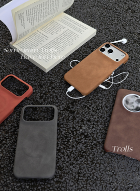 Trolls｜秋冬小众高级感咖啡色绒面皮质磁吸手机壳麂皮质感适用华为mate80Proiphone17promax小米17findx9