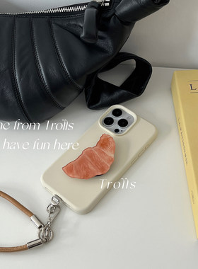 Trolls|浅烘牛角包 奶白软糯液态硅胶手机壳高级不锈钢垫片手提挂绳适用华为mate70Pro+iphone17/小米15ultra