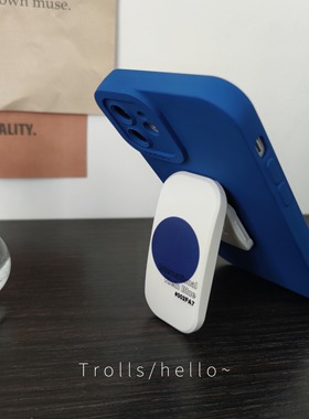 Trolls|韩国ins高级感克莱因蓝色推拉支架手机壳适用pura80华为mate70苹果17promaxOPPOreno14小米17全包软壳
