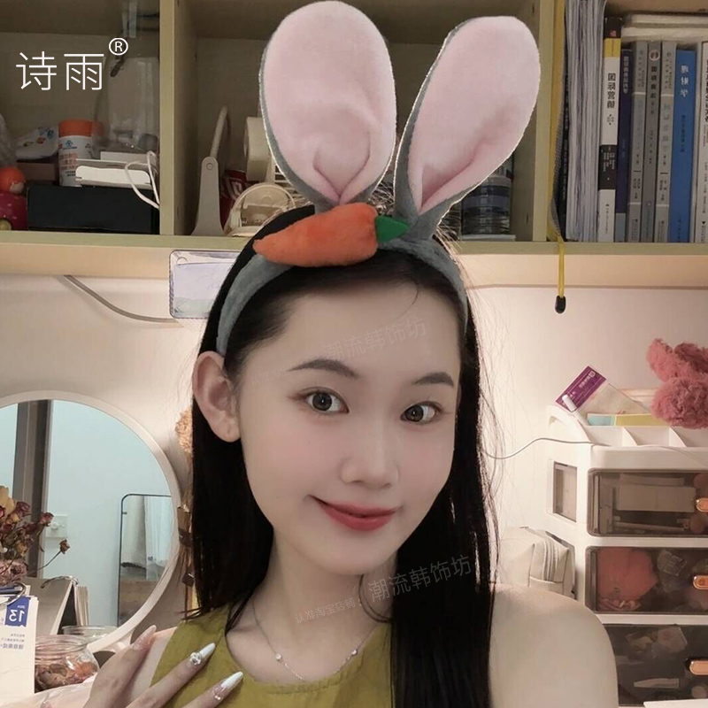 2025甜美兔耳朵毛绒发箍卖萌拍照