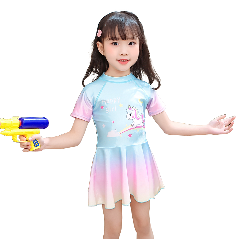 可爱女童渐变泳衣卡通裙式游泳衣