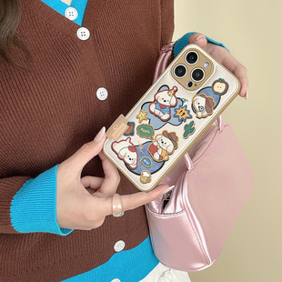 可爱小狗插画秋冬苹果17promax手机壳新款iPhone16女款羽绒服防摔