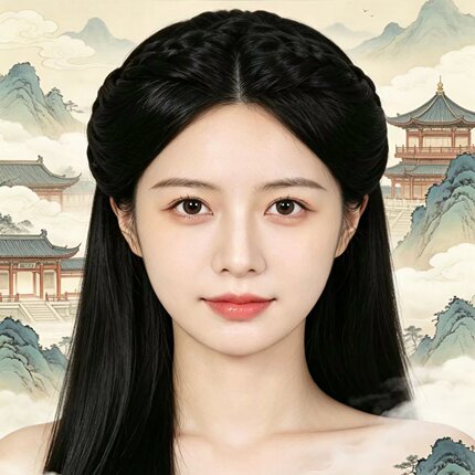 古风汉服假发中分长直发古装造型专用整顶全头套黑色百搭cos发套