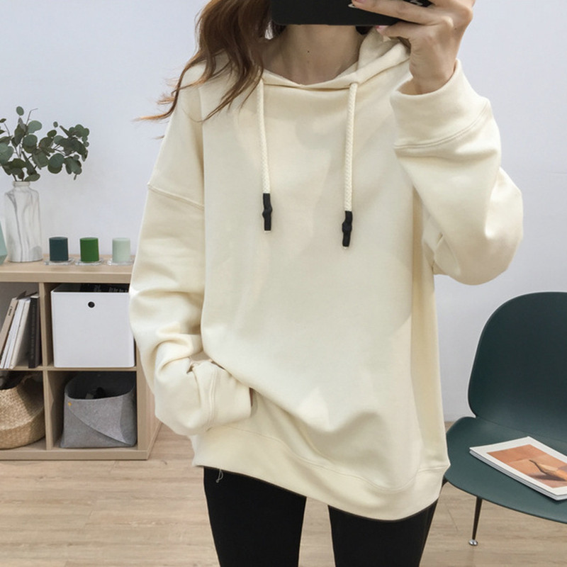 春秋款毛圈棉卫衣女ins潮大码宽松bf慵懒风薄款韩货连帽套头上衣
