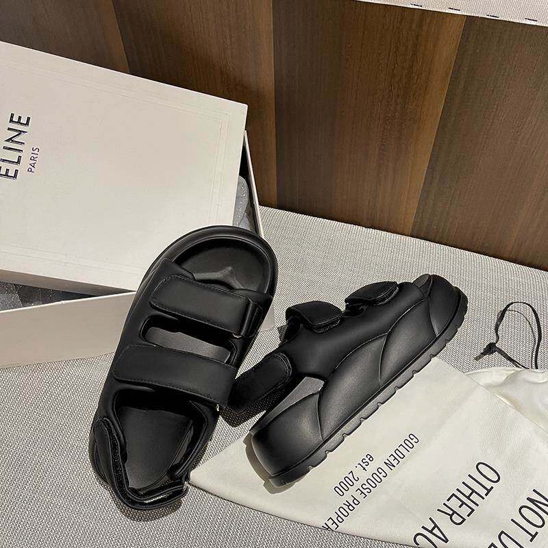 传祺女鞋厚底一字带黑色凉鞋女2025新款夏季外穿运动休闲罗马鞋子