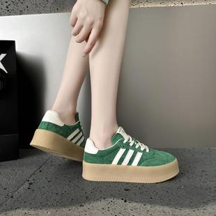 女 香港潮牌真皮厚底德训鞋 女透气显瘦新款 秋季 百搭复古运动阿甘鞋