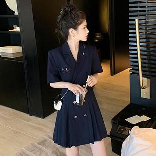 连衣裙 欧洲站2025夏季 新款 法式 复古轻奢学院风百褶裙减龄职业西装