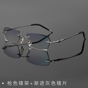 无框眼镜近视男超轻纯钛可配有度数成品眼睛架钻石切边防蓝光