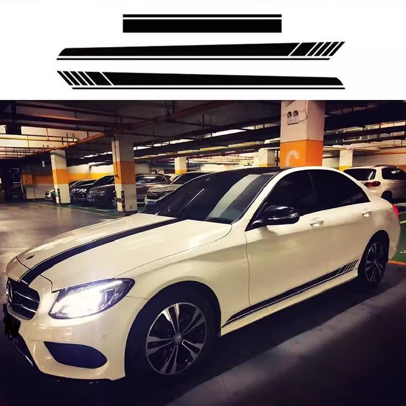 汽车贴纸侧裙外观车身贴个性划痕刮痕拉花运动风装饰奔驰改装机盖