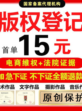 加急版权登记美术作品logo插画音乐文字IP立绘视频著作权证书申请
