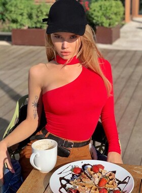 Hang neck single shoulder bottom jumpsuit women打底连体衣女