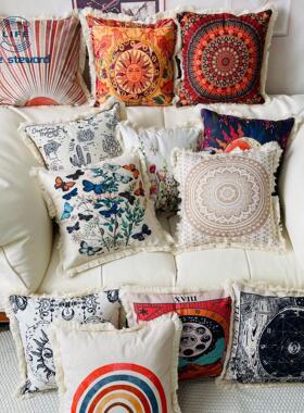 Tassel edge cotton linen pillowcase home decor cushion cover