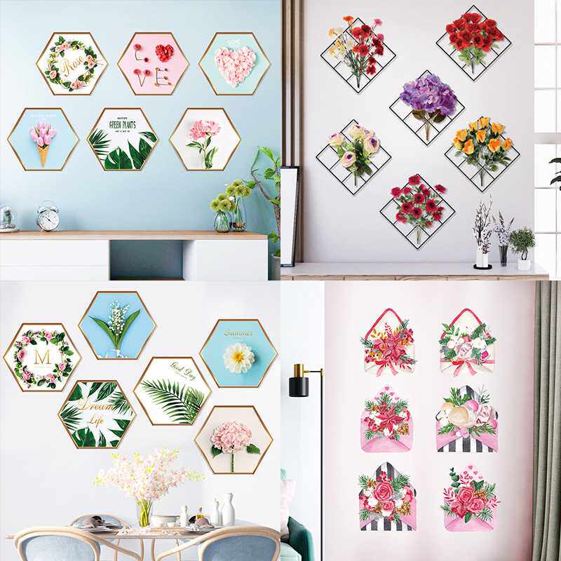 新款直销玫瑰花卧室婚房温馨床头墙贴纸客厅沙发自粘装饰壁纸可移